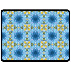 Blue Nice Daisy Flower Ang Yellow Squares Fleece Blanket (large)  by MaryIllustrations