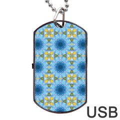 Blue Nice Daisy Flower Ang Yellow Squares Dog Tag Usb Flash (two Sides) by MaryIllustrations