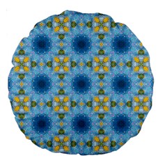 Blue Nice Daisy Flower Ang Yellow Squares Large 18  Premium Round Cushions by MaryIllustrations