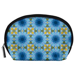 Blue Nice Daisy Flower Ang Yellow Squares Accessory Pouches (large)  by MaryIllustrations