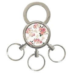 Pink And White Flowers  3-ring Key Chains