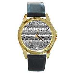 Aztec Influence Pattern Round Gold Metal Watch by ValentinaDesign