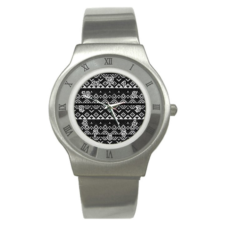 Aztec Influence Pattern Stainless Steel Watch