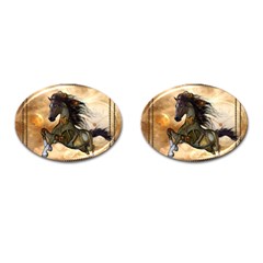 Steampunk, Wonderful Steampunk Horse With Clocks And Gears, Golden Design Cufflinks (oval) by FantasyWorld7