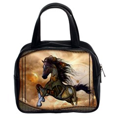 Steampunk, Wonderful Steampunk Horse With Clocks And Gears, Golden Design Classic Handbags (2 Sides) by FantasyWorld7