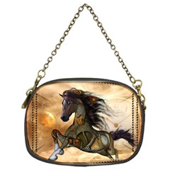 Steampunk, Wonderful Steampunk Horse With Clocks And Gears, Golden Design Chain Purses (two Sides)  by FantasyWorld7