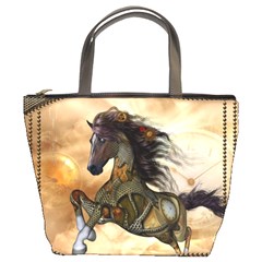 Steampunk, Wonderful Steampunk Horse With Clocks And Gears, Golden Design Bucket Bags by FantasyWorld7