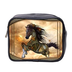 Steampunk, Wonderful Steampunk Horse With Clocks And Gears, Golden Design Mini Toiletries Bag 2-side by FantasyWorld7