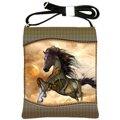 Steampunk, Wonderful Steampunk Horse With Clocks And Gears, Golden Design Shoulder Sling Bags by FantasyWorld7