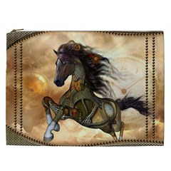 Steampunk, Wonderful Steampunk Horse With Clocks And Gears, Golden Design Cosmetic Bag (xxl)  by FantasyWorld7