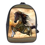 Steampunk, Wonderful Steampunk Horse With Clocks And Gears, Golden Design School Bag (XL) Front