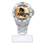 Steampunk, Wonderful Steampunk Horse With Clocks And Gears, Golden Design Plastic Nurses Watch Front