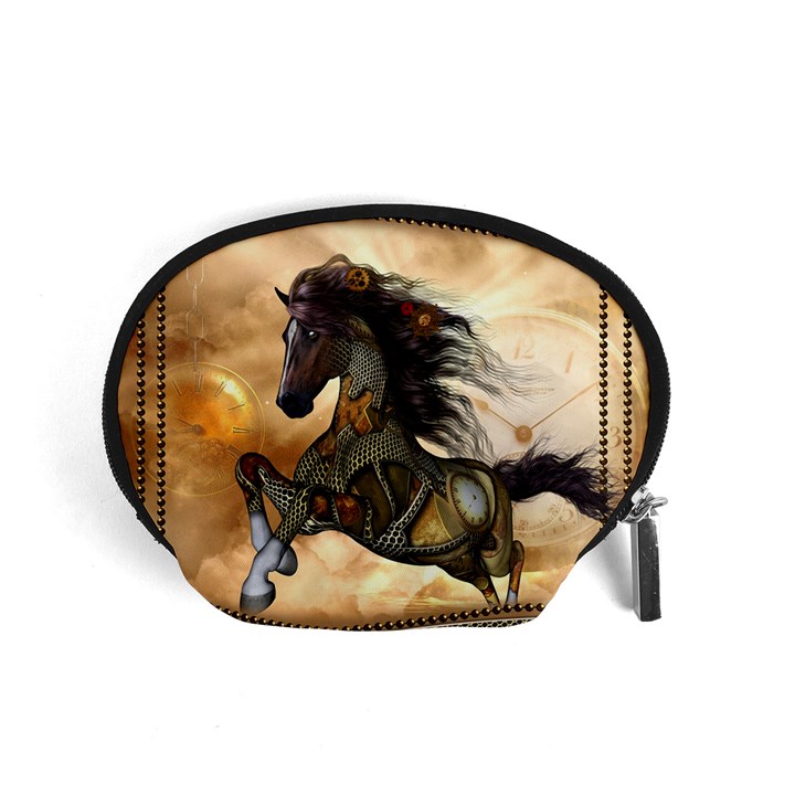 Steampunk, Wonderful Steampunk Horse With Clocks And Gears, Golden Design Accessory Pouches (Small) 