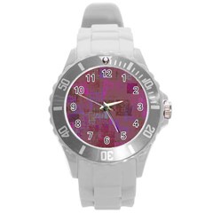 Abstract Art Round Plastic Sport Watch (l) by ValentinaDesign