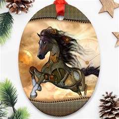 Steampunk, Wonderful Steampunk Horse With Clocks And Gears, Golden Design Ornament (oval) by FantasyWorld7