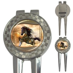 Steampunk, Wonderful Steampunk Horse With Clocks And Gears, Golden Design 3-in-1 Golf Divots by FantasyWorld7