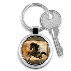 Steampunk, Wonderful Steampunk Horse With Clocks And Gears, Golden Design Key Chains (round)  by FantasyWorld7