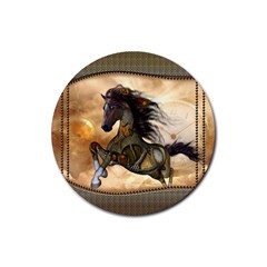 Steampunk, Wonderful Steampunk Horse With Clocks And Gears, Golden Design Rubber Round Coaster (4 Pack)  by FantasyWorld7