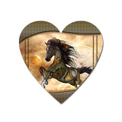 Steampunk, Wonderful Steampunk Horse With Clocks And Gears, Golden Design Heart Magnet by FantasyWorld7