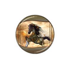 Steampunk, Wonderful Steampunk Horse With Clocks And Gears, Golden Design Hat Clip Ball Marker by FantasyWorld7