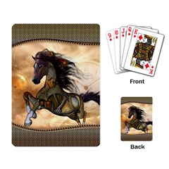 Steampunk, Wonderful Steampunk Horse With Clocks And Gears, Golden Design Playing Card by FantasyWorld7