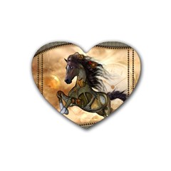 Steampunk, Wonderful Steampunk Horse With Clocks And Gears, Golden Design Rubber Coaster (heart)  by FantasyWorld7