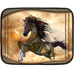 Steampunk, Wonderful Steampunk Horse With Clocks And Gears, Golden Design Double Sided Fleece Blanket (mini)  by FantasyWorld7