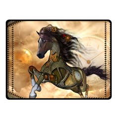 Steampunk, Wonderful Steampunk Horse With Clocks And Gears, Golden Design Fleece Blanket (small) by FantasyWorld7