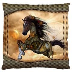 Steampunk, Wonderful Steampunk Horse With Clocks And Gears, Golden Design Large Cushion Case (one Side) by FantasyWorld7