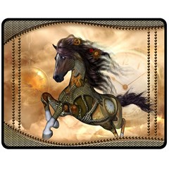 Steampunk, Wonderful Steampunk Horse With Clocks And Gears, Golden Design Double Sided Fleece Blanket (medium)  by FantasyWorld7