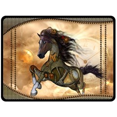 Steampunk, Wonderful Steampunk Horse With Clocks And Gears, Golden Design Double Sided Fleece Blanket (large)  by FantasyWorld7