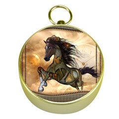 Steampunk, Wonderful Steampunk Horse With Clocks And Gears, Golden Design Gold Compasses by FantasyWorld7