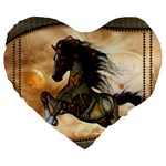 Steampunk, Wonderful Steampunk Horse With Clocks And Gears, Golden Design Large 19  Premium Flano Heart Shape Cushions Front