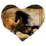 Steampunk, Wonderful Steampunk Horse With Clocks And Gears, Golden Design Large 19  Premium Flano Heart Shape Cushions Back