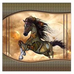 Steampunk, Wonderful Steampunk Horse With Clocks And Gears, Golden Design Large Satin Scarf (square) by FantasyWorld7