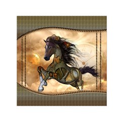 Steampunk, Wonderful Steampunk Horse With Clocks And Gears, Golden Design Small Satin Scarf (square)  by FantasyWorld7