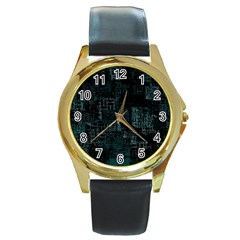 Abstract Art Round Gold Metal Watch