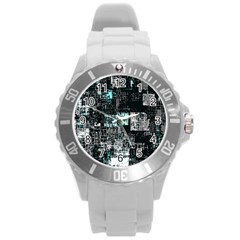 Abstract Art Round Plastic Sport Watch (l) by ValentinaDesign