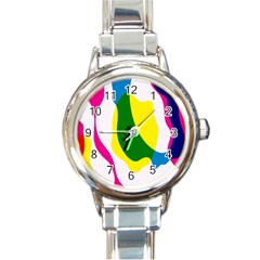 Anatomicalrainbow Wave Chevron Pink Blue Yellow Green Round Italian Charm Watch by Mariart