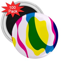 Anatomicalrainbow Wave Chevron Pink Blue Yellow Green 3  Magnets (100 Pack)