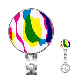 Anatomicalrainbow Wave Chevron Pink Blue Yellow Green Stainless Steel Nurses Watch by Mariart