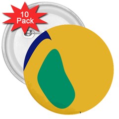 Yellow Green Blue 3  Buttons (10 Pack)  by Mariart