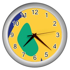 Yellow Green Blue Wall Clocks (Silver) 