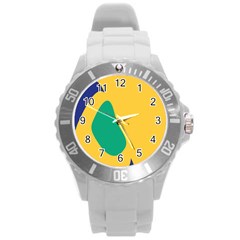 Yellow Green Blue Round Plastic Sport Watch (L)