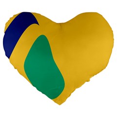 Yellow Green Blue Large 19  Premium Heart Shape Cushions