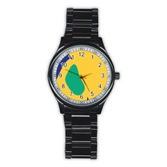 Yellow Green Blue Stainless Steel Round Watch