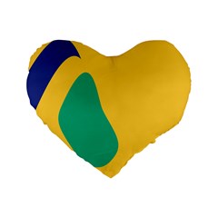 Yellow Green Blue Standard 16  Premium Flano Heart Shape Cushions