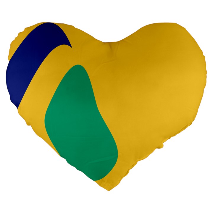 Yellow Green Blue Large 19  Premium Flano Heart Shape Cushions