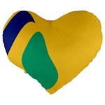 Yellow Green Blue Large 19  Premium Flano Heart Shape Cushions Back