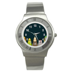 Animals Lovebird Walnut Peacock Parrots Birds Stainless Steel Watch by Mariart